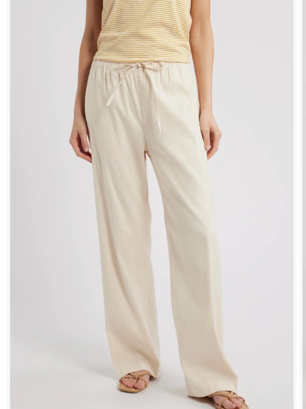 Rag & Bone Women's Size Large Cream Logan Drawstring Linen Blend Pants